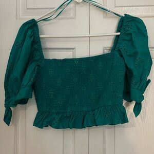 Zara smocked crop top— Turquoise, size small